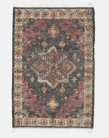 Handcrafted Jute Flatweave Rug – Tribal Inspired Design in Beige, Rust & Charcoal
