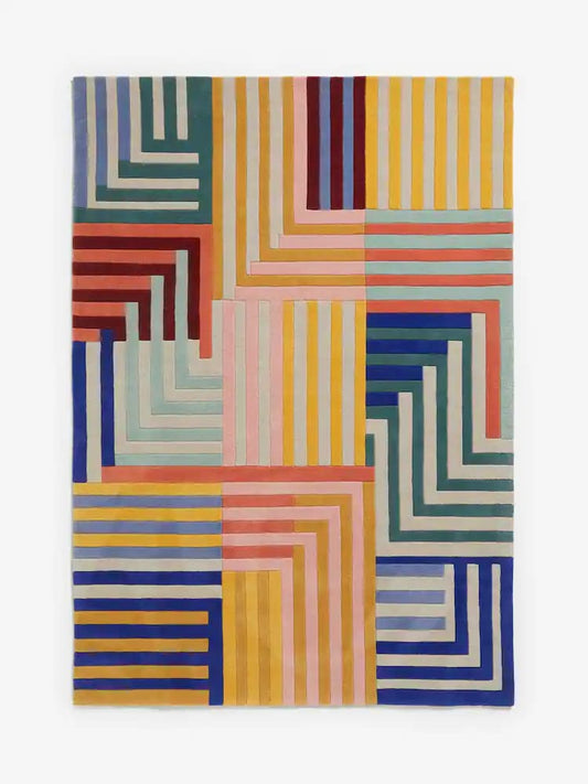 Designer Hand-Tufted Wool Area Rug Featuring Bold Geometric Pathways and Multicolor Accents