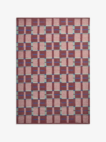 Minimalist Hand-Tufted Wool Rug with Structured Checkered Motif and Soft Contrast Tones