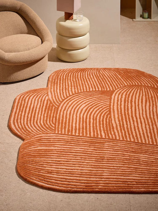 Contemporary Handmade Wool Rug with Flowing Linear Texture and Artistic Organic Shape