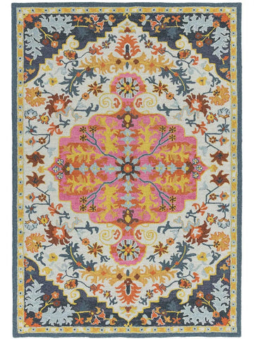 Luxury Handcrafted Wool Rug Featuring Central Floral Medallion and Classic Heritage Motifs