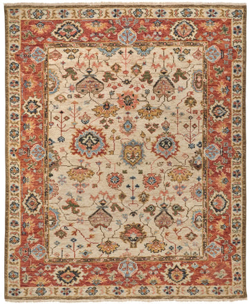 Luxury Hand Knotted Cream Wool Rug with Vintage Floral Border