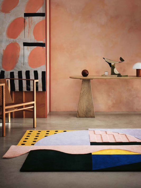 Luxury Hand Tufted Abstract Geometric Rug Block Shapes Dotted Pattern Premium Wool Rug Modern Home Decor