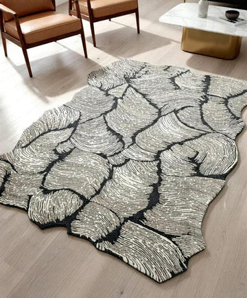 Modern Handmade Abstract Texture  Wool Area Rug Minimalist Interiors
