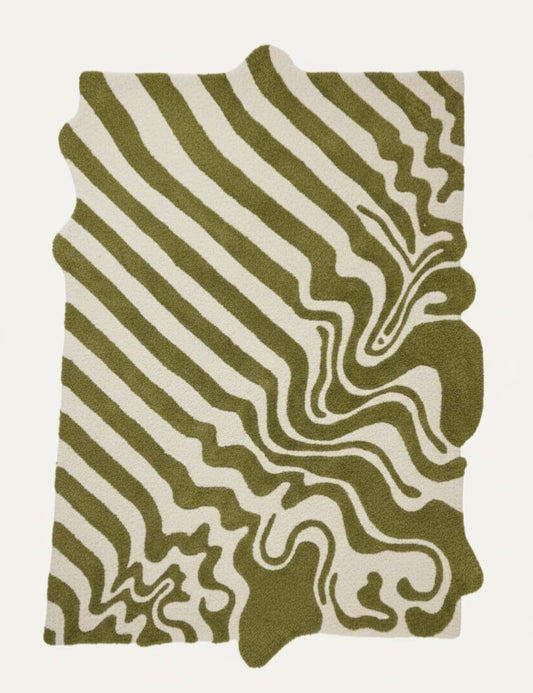 Modern Handmade Abstract Art Rug with Flowing Curved Lines  Luxury Living Room Interiors