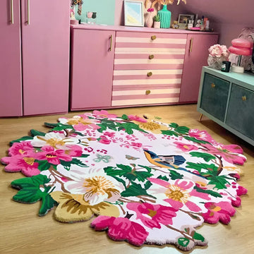 Premium Hand Tufted Flower Garden Rug Bird Design Luxury Wool Carpet for Modern Home Interior