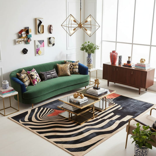 Luxury Hand Tufted Wavy Stripe Rug Optical Illusion Wool Area Rug for Modern Interior Decor