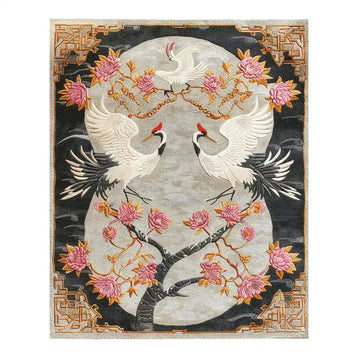 Elegant Hand Tufted Crane Bird Rug Luxury Wool Area Rug for Modern and Vintage Interiors
