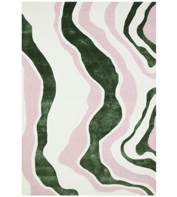 Handmade Abstract Wave Wool Rug with Flowing Organic Lines Area Rug for Stylish Living Room Decor