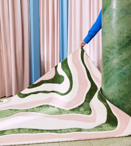 Handmade Abstract Wave Wool Rug with Flowing Organic Lines Area Rug for Stylish Living Room Decor