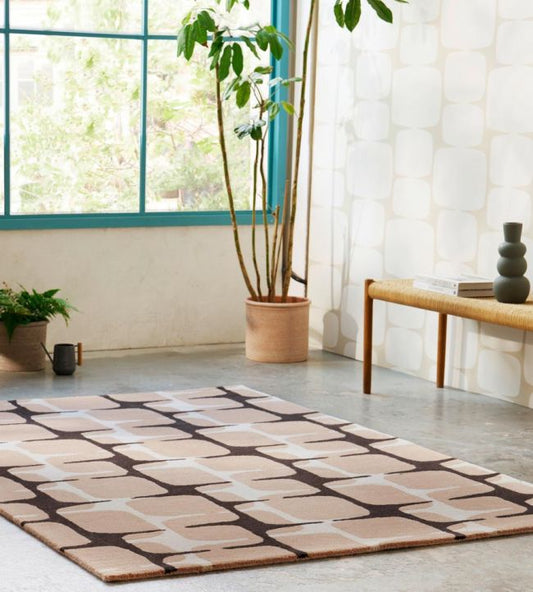 Luxury Hand Tufted Abstract Grid Wool Rug with Organic Statement Rug for Living Room Decor