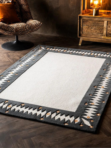 Minimalist Hand Tufted Wool Area Rug with Southwestern Geometric Edge  for Contemporary Home Decor