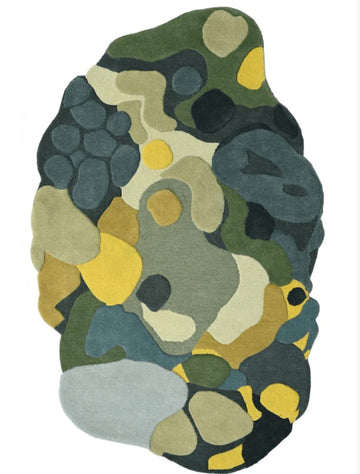Modern Hand Tufted Wool Rug Featuring Organic Pebble Inspired Abstract Design with Freeform Shape