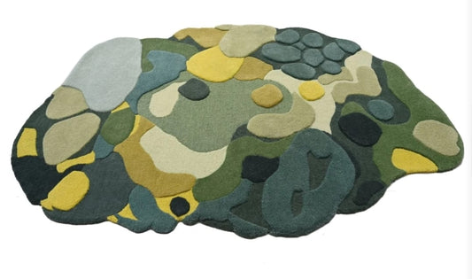 Modern Hand Tufted Wool Rug Featuring Organic Pebble Inspired Abstract Design with Freeform Shape