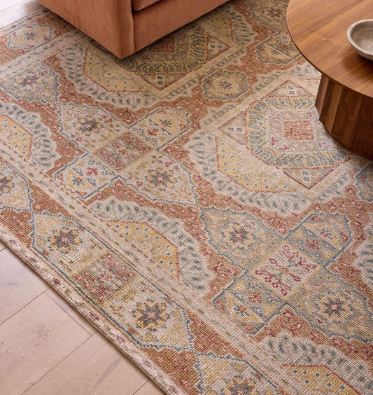 Vento Luxury Hand Knotted Wool Rug in Beige, Terracotta & Sage Hues