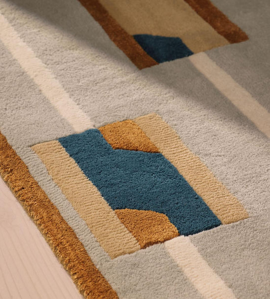 Poyser Contemporary Hand Tufted Artistic Geometric Pattern Rug Luxury Wool Area Rug for Living Room Decor