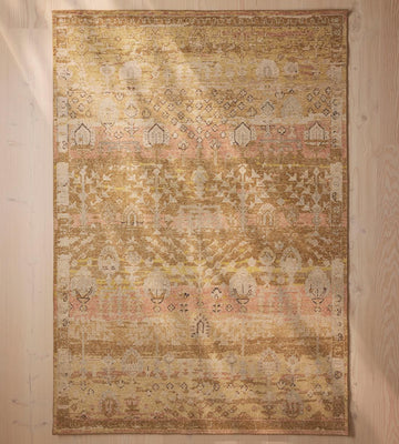 Robert Hand Knotted Vintage Style Area Rug in Warm Beige & Rust Tones