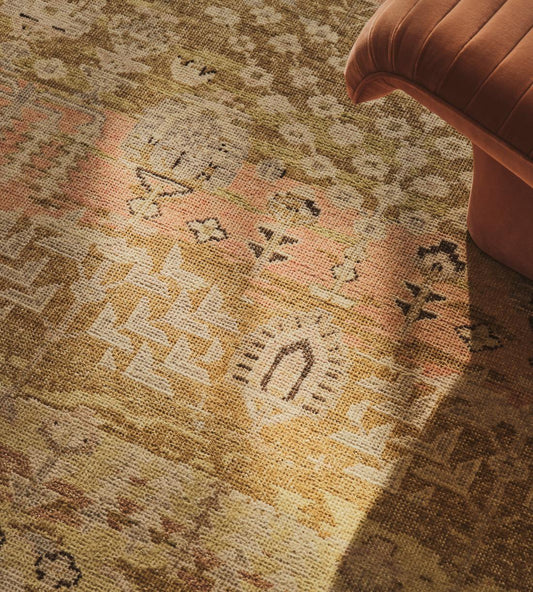 Robert Hand Knotted Vintage Style Area Rug in Warm Beige & Rust Tones