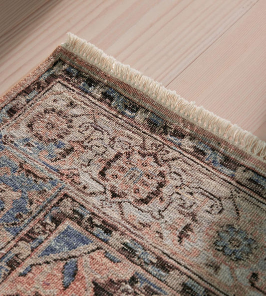 Lorna Hand Knotted Vintage Inspired Area Rug in Soft Peach and Blue Tones