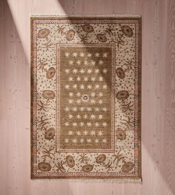 Morongo Hand Knotted Rustic Pattern Rug with Star Motifs
