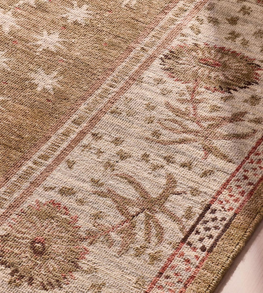 Morongo Hand Knotted Rustic Pattern Rug with Star Motifs