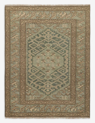 Ramina Hand Knotted Vintage Inspired Rug in Soft Green Tones