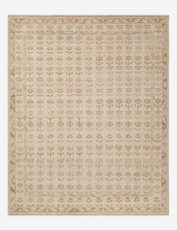 Bollen Hand Knotted Minimalist Floral Area Rug in Soft Beige