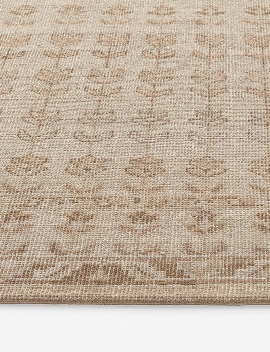 Bollen Hand Knotted Minimalist Floral Area Rug in Soft Beige