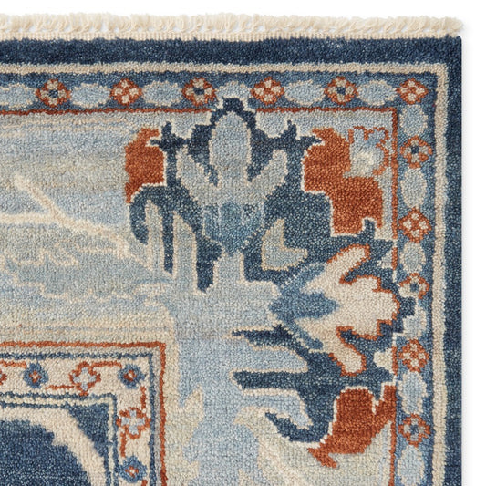 Fleur Hand Knotted Traditional Floral Pattern Rug in Blue & Ivory