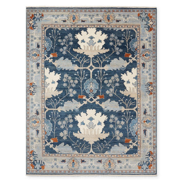 Fleur Hand Knotted Traditional Floral Pattern Rug in Blue & Ivory