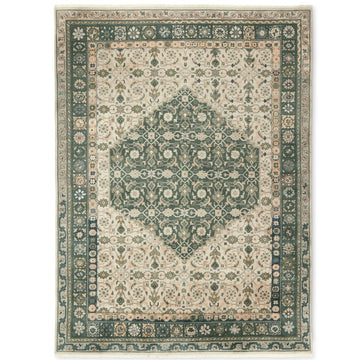 Everly Hand Knotted Antique Look Botanical Pattern Rug