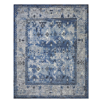 Lapis Hand Knotted Modern Oriental Distressed Design Rug