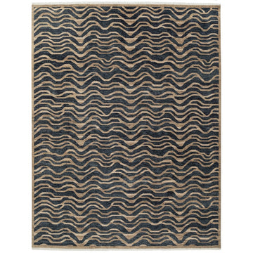Tiger Stripe Hand Knotted Modern Wavy Line Design Rug