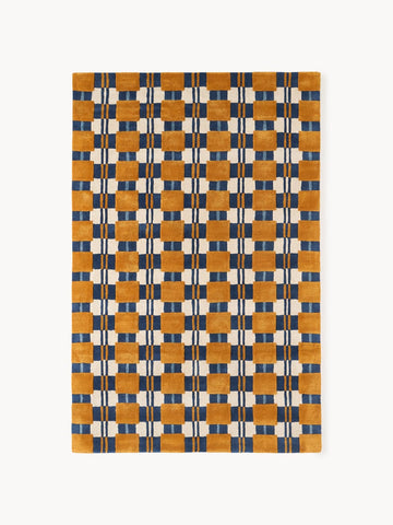 Handmade Tufted Rug, Mustard Checkerboard Rug, Modern Geometric Area Rug, Living Room Carpet