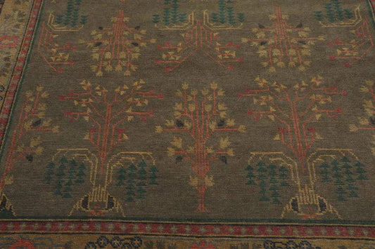 Olive Green Hand Knotted Wool Rug – Vintage Floral Tribal Area Rug