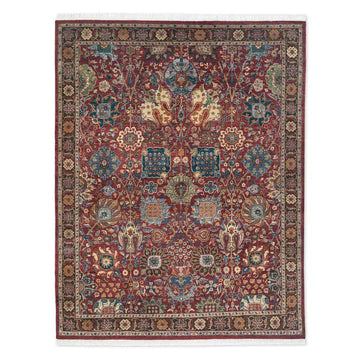 Hand Knotted Oriental Rug, Burgundy Floral Wool Carpet, Luxury Handmade Rug