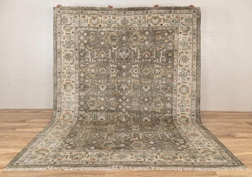 Vintage Oushak Wool Rug, Handmade Neutral Floral Carpet, Luxury Area Rug