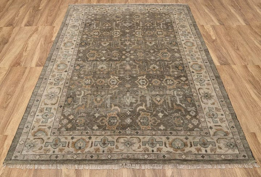 Vintage Oushak Wool Rug, Handmade Neutral Floral Carpet, Luxury Area Rug