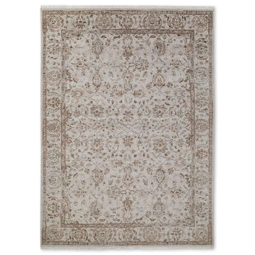 Hand Knotted Persian Wool Rug, Ivory Floral Area Rug, Handmade Oriental Carpet