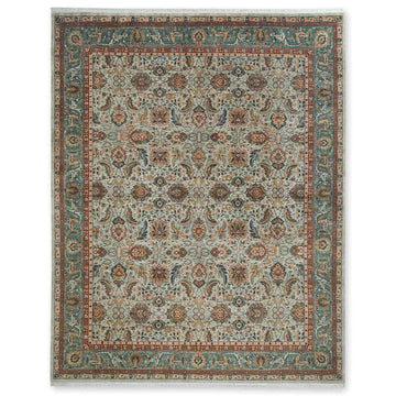 Hand Knotted Luxury Persian Rug, Ivory Floral Wool Carpet, Classic Oriental Decor
