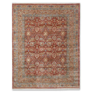 Hand Knotted Oriental Rug, Rust Red Floral Wool Carpet, Luxury Handmade Rug
