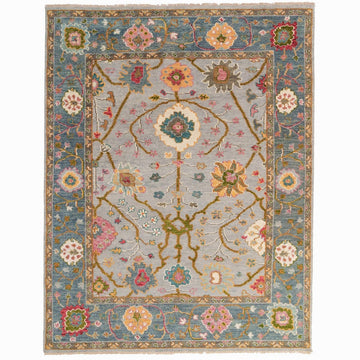 Hand Knotted Wool Rug – Blue Floral Vintage Area Rug