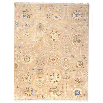 Kerrington Hand Knotted Wool Rug – Beige Floral Vintage Area Rug