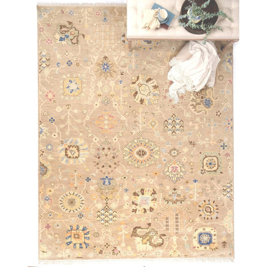 Kerrington Hand Knotted Wool Rug – Beige Floral Vintage Area Rug