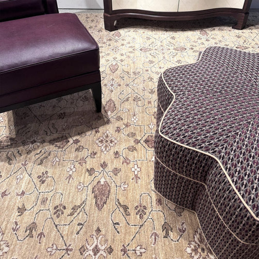 Luxury Hand Knotted Wool Rug – Soft Beige Traditional Carpet