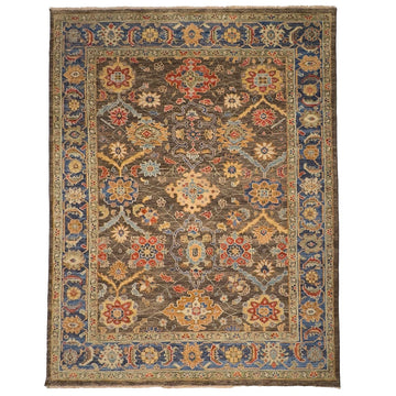 Hand Knotted Wool Rug – Charcoal Blue Floral Area Rug