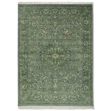 Artisan Hand Knotted Wool Rug – Classic Olive Green Heirloom Carpet