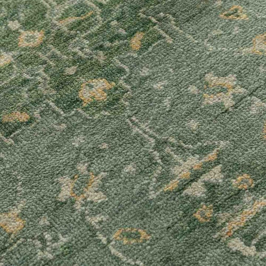 Artisan Hand Knotted Wool Rug – Classic Olive Green Heirloom Carpet