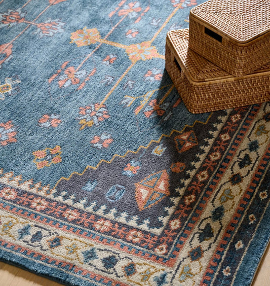 Keyton Traditional Hand Knotted Kazak Rug – Navy Blue Wool Carpet