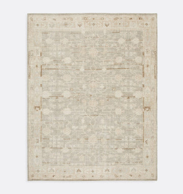 Rowan Hand Knotted Oushak Wool Rug – Ivory & Light Blue Vintage Area Rug